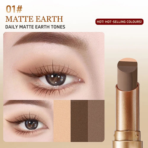 Matte Earth eyeshadow stick with three earth-tone shades