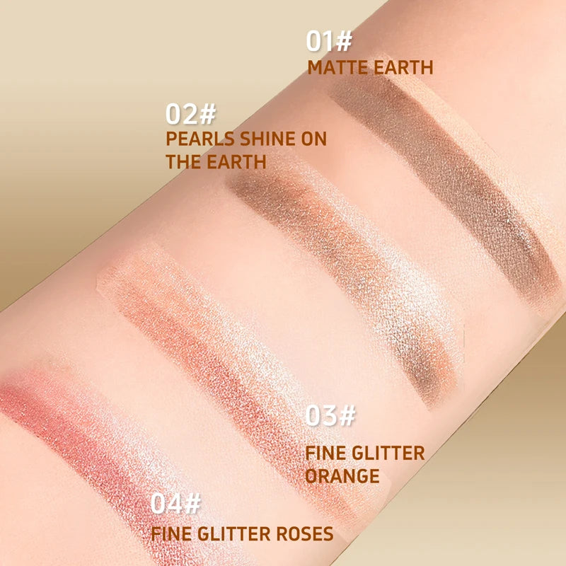 Four eyeshadow stick colorways shown as arm swatches