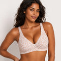 Front view of leopard pink wirefree bra