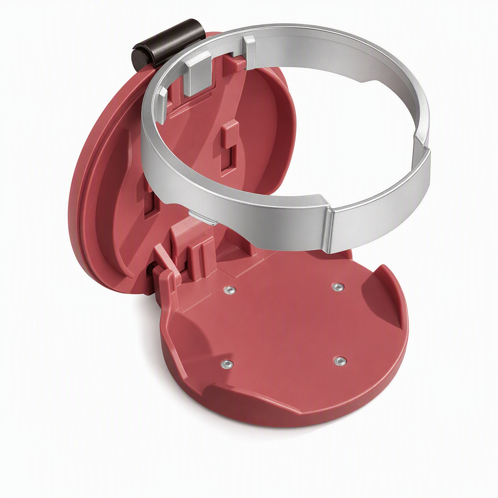 Red foldable car door cup holder on white background
