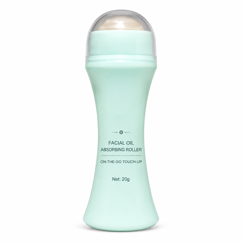 Mint green facial oil-absorbing roller with cap