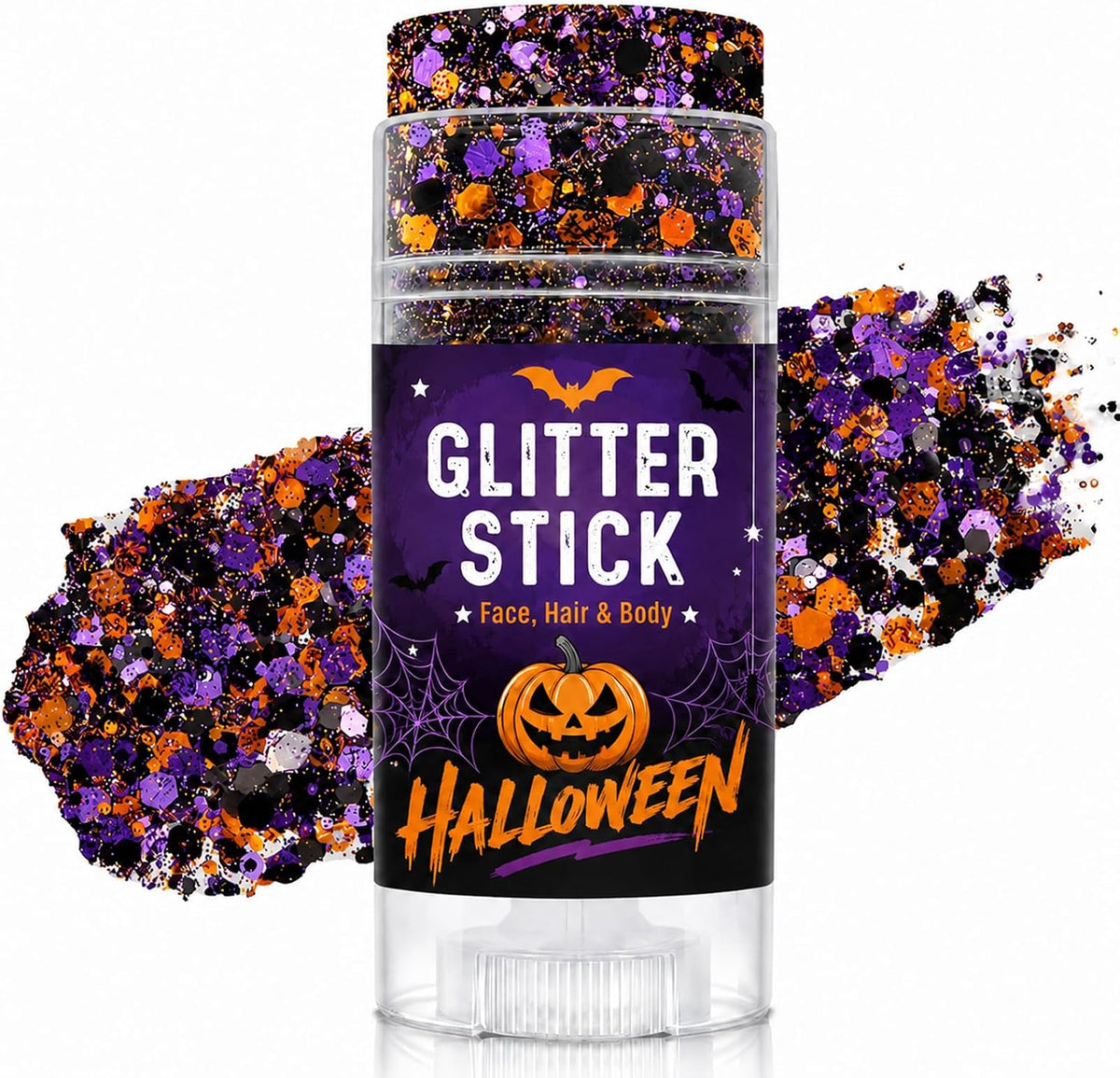Purple, orange and black Halloween Pumpkin 1 glitter stick