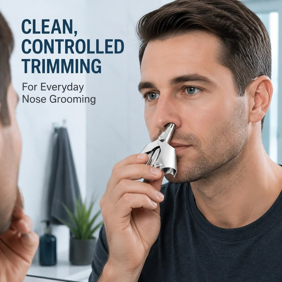 Person using a manual nose hair trimmer