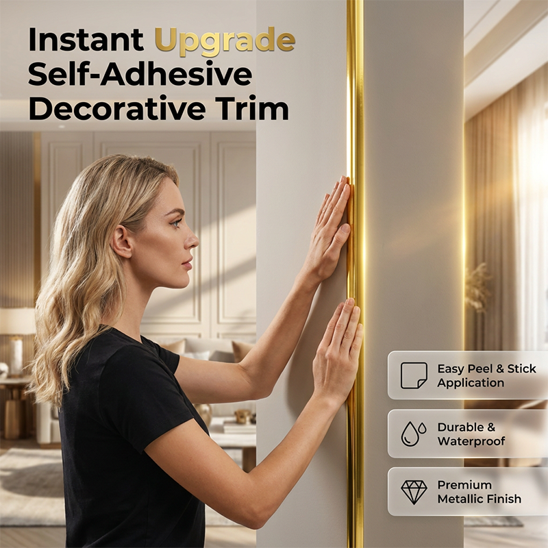 Gold decorative trim applied to a wall edge