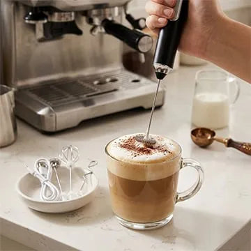 Handheld Electric Milk Frother with Replaceable Whisk Heads