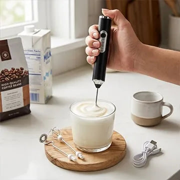 Handheld Electric Milk Frother with Replaceable Whisk Heads