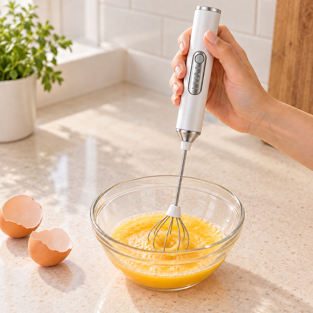 Handheld Electric Milk Frother with Replaceable Whisk Heads