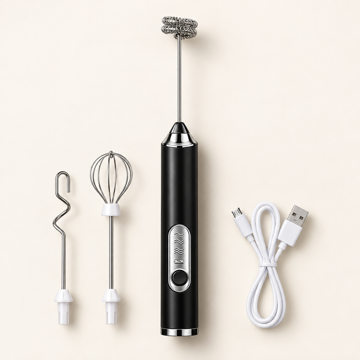 Handheld Electric Milk Frother with Replaceable Whisk Heads