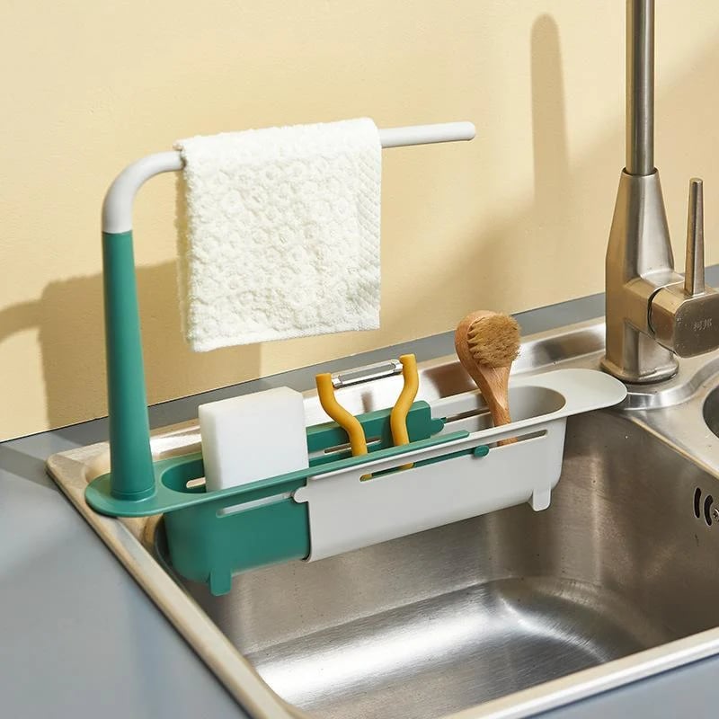 📢📢43% OFF & In Stock⏰ Updated Telescopic Sink Storage Rack – Adjustable Fit, Ventilated Drain & Towel Bar – Keep Your Sink Clean & Tidy ✨